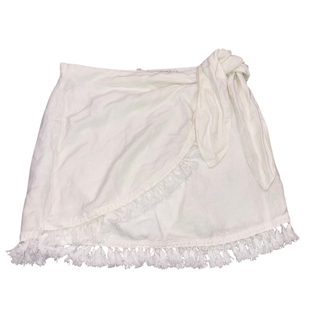 Fringe Tassel‎ Wrap Mini Skirt Boho Festival Womens L White Forever 21